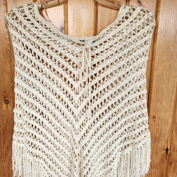 Vintage HAZEL Shawl Ivory Boho Knitted Tassel, OS - Picture 2 of 5